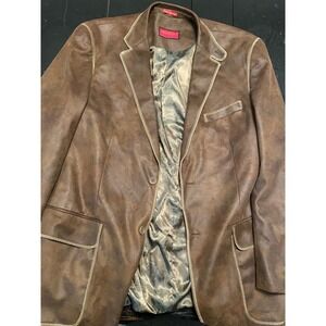 Mantoni Milan Italy Men's Brown Faux Leather Blazer Jacket Size 48 L